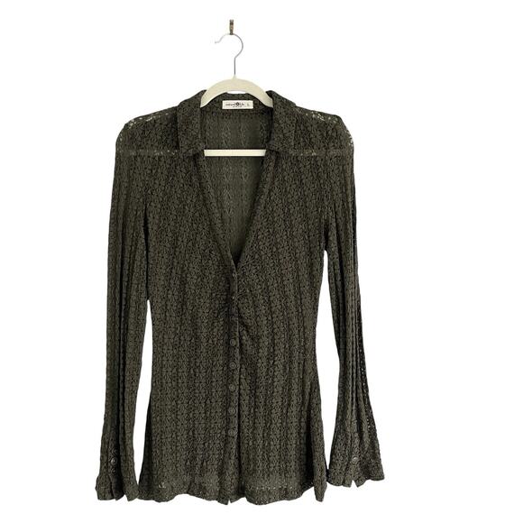 Natural life Carina Lace blouse forest green sz Large Boho chic festival top - Picture 2 of 10